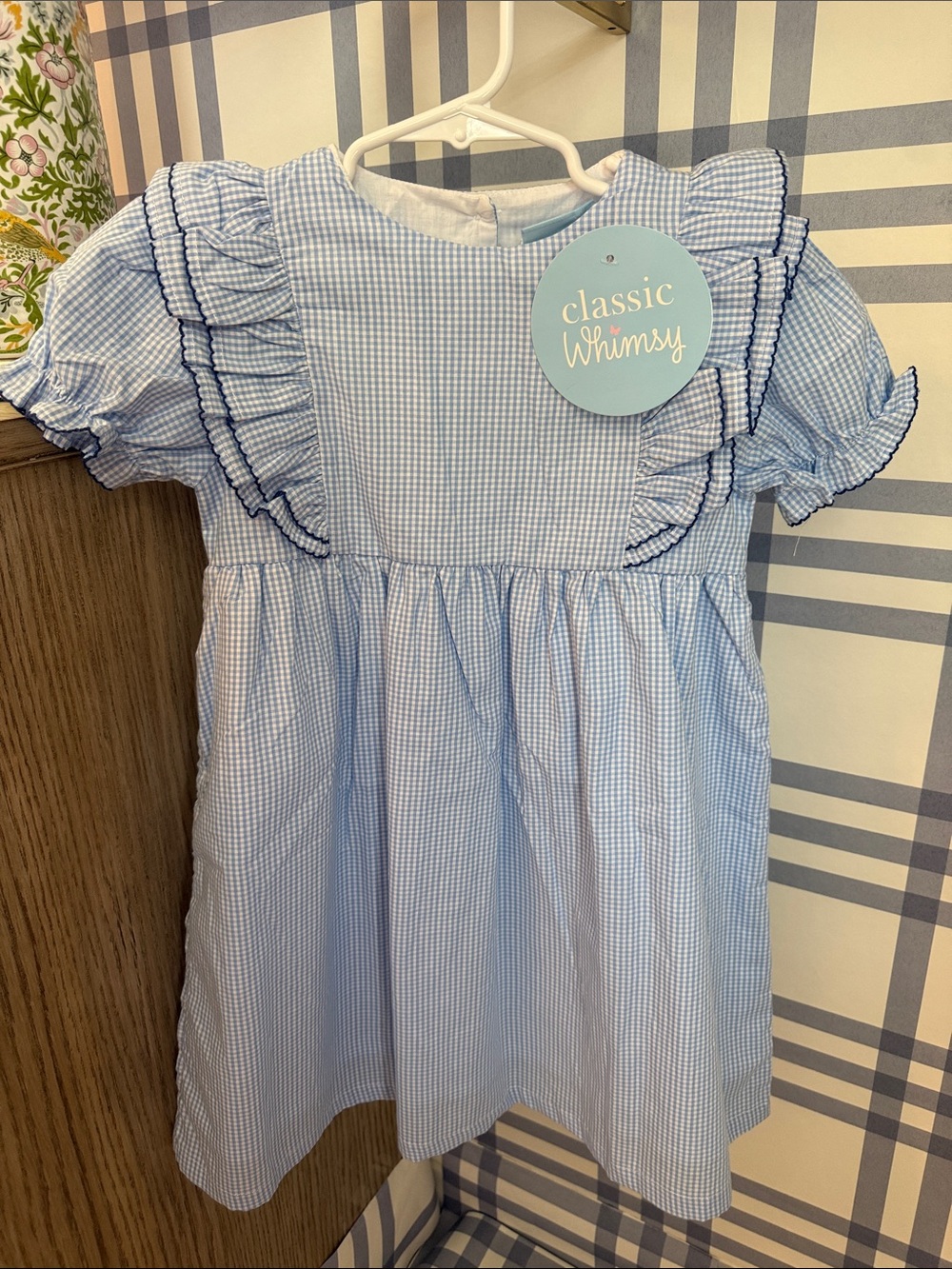 Classic Whimsy Blue Gingham Ruffle Kids Dress - 5